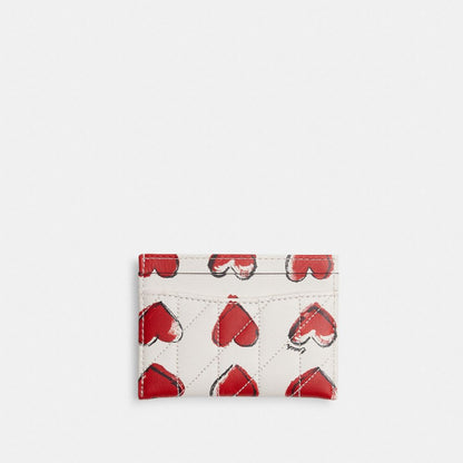 Coach Essential Card Case With Quilting And Heart Print Brass Chalk Multi