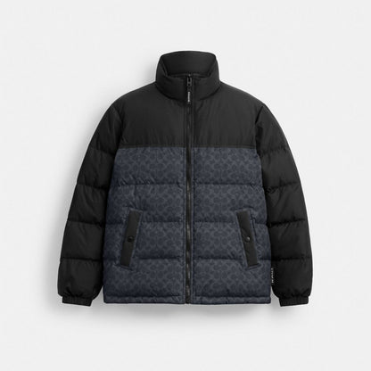Coach Signature Down Jacket In Recycled Polyester Charcoal Signature