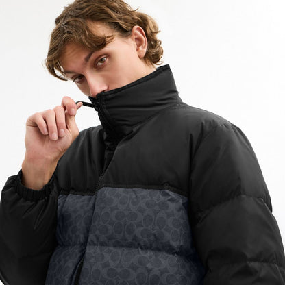 Coach Signature Down Jacket In Recycled Polyester Charcoal Signature
