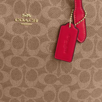 Coach Fiona Zip Tote Bag In Signature Canvas Gold Tan Carnation