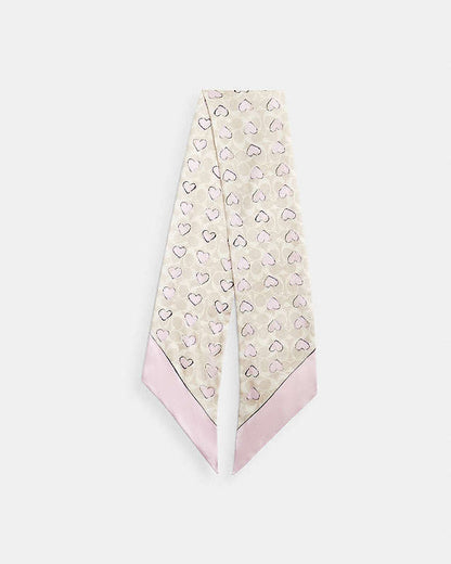 Signature Doodle Heart Print Silk Wide Skinny Scarf Sand-Pink Sand-Pink