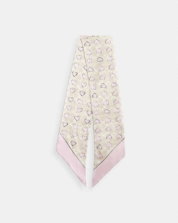 Signature Doodle Heart Print Silk Wide Skinny Scarf Sand-Pink Sand-Pink