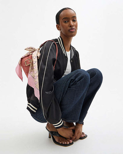 Signature Doodle Heart Print Silk Wide Skinny Scarf Sand-Pink Sand-Pink