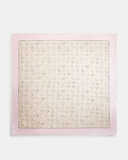 Signature Doodle Heart Print Silk Square Scarf Sand-Pink Sand-Pink
