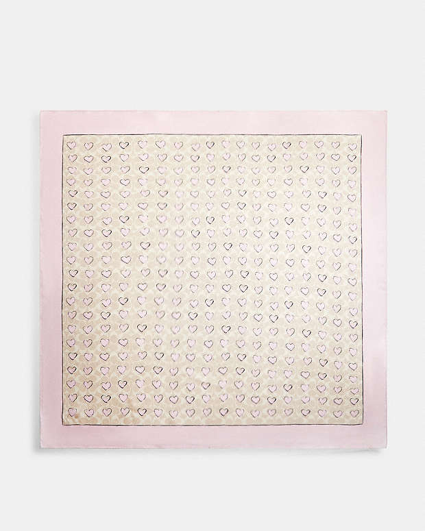 Signature Doodle Heart Print Silk Square Scarf Sand-Pink Sand-Pink