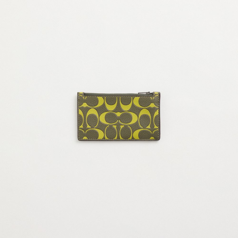 Coach Restored Zip Card Case In Signature Leather Army Green/Key Lime
