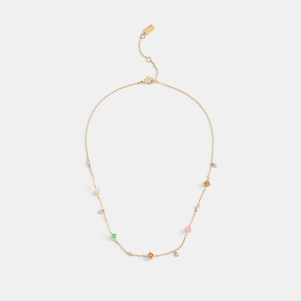 Coach Coach Mini Block Letters Bead Necklace Gold Multi