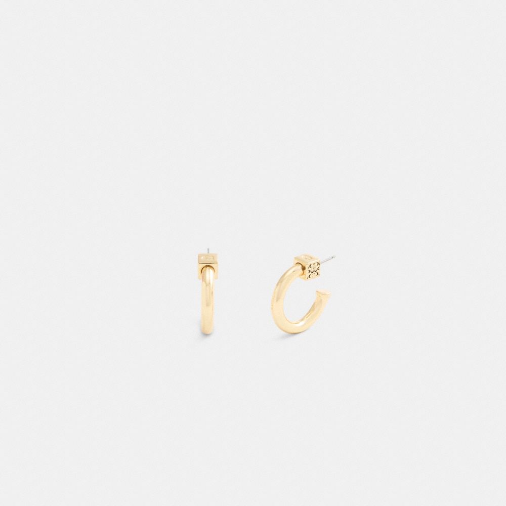 Coach Quilted Cube Wide Hoop Earrings Gold