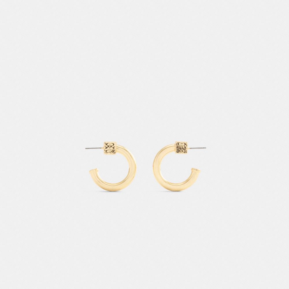 Coach Quilted Cube Wide Hoop Earrings Gold