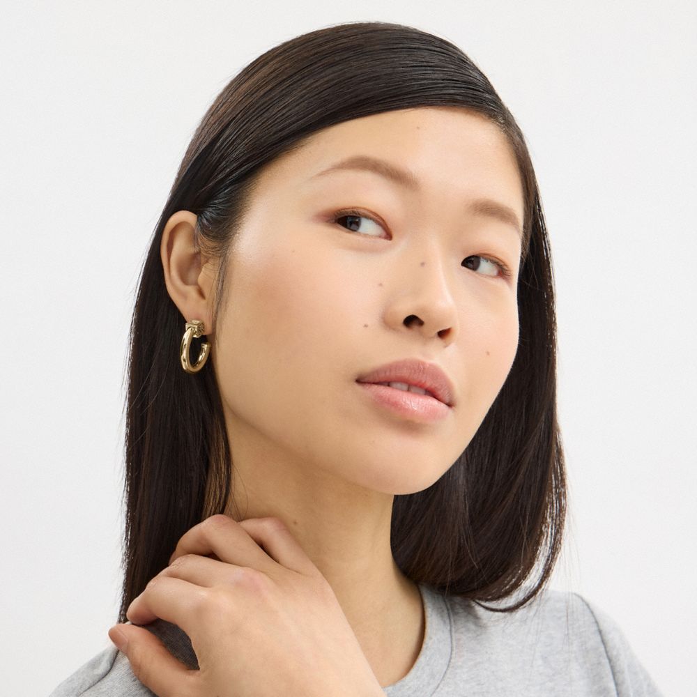 Coach Quilted Cube Wide Hoop Earrings Gold