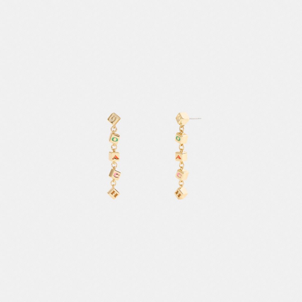 Coach Coach Block Letters Linear Earrings Gold Multi