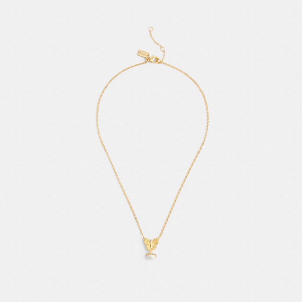 Coach Butterfly Pearl Pendant Necklace Gold