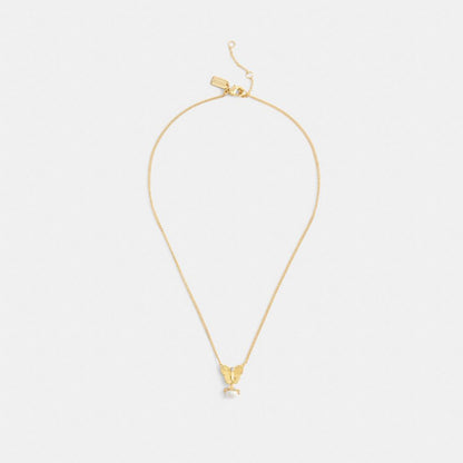Coach Butterfly Pearl Pendant Necklace Gold