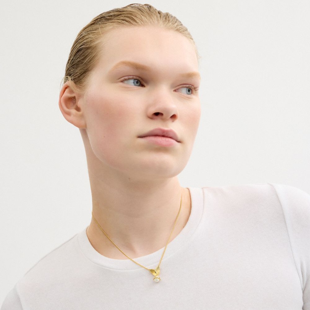 Coach Butterfly Pearl Pendant Necklace Gold