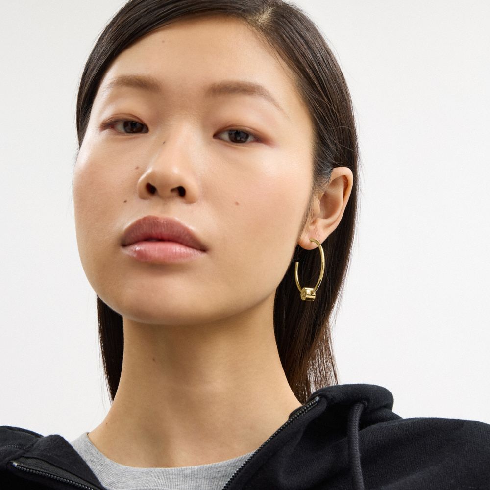 Coach Tea Rose Hoop Earrings Gold