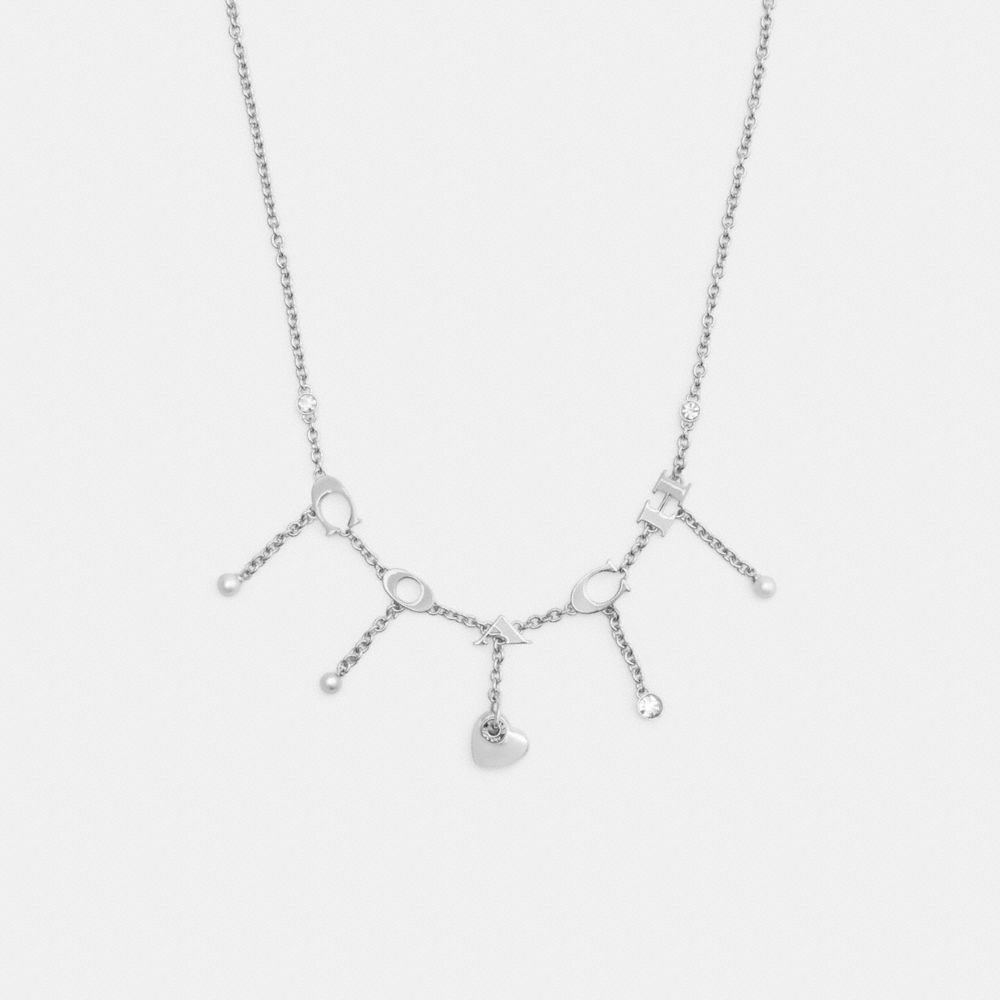 Coach Open Circle Heart Charm Necklace Silver