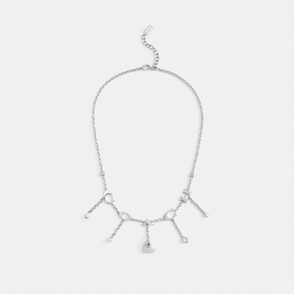 Coach Open Circle Heart Charm Necklace Silver