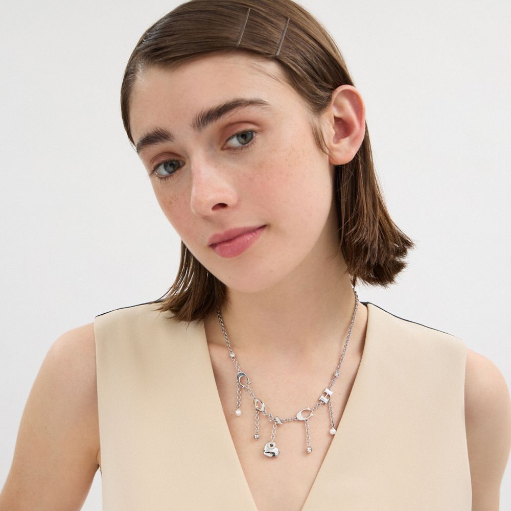 Coach Open Circle Heart Charm Necklace Silver