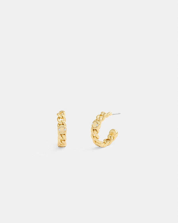 Rivet Chain Hoop Earrings Gold Gold