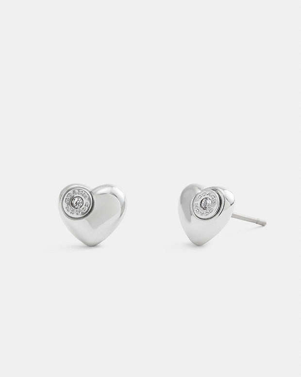 Open Circle Heart Stud Earrings Silver Silver