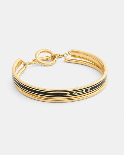 Coach Enamel Double Bangle Bracelet Gold-Black Gold-Black