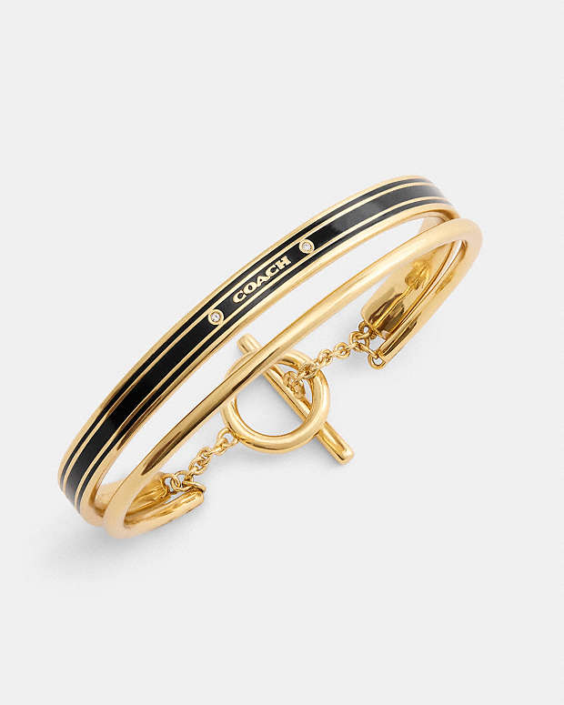 Coach Enamel Double Bangle Bracelet Gold-Black Gold-Black