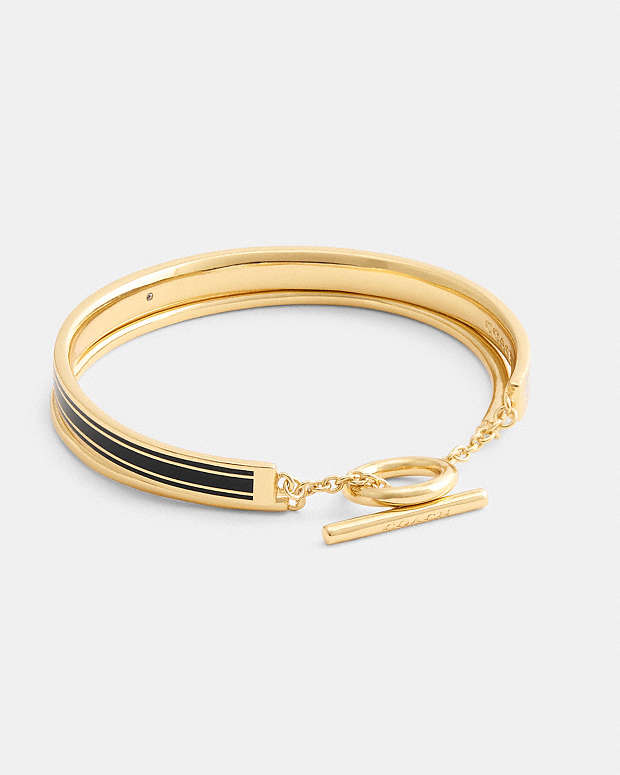 Coach Enamel Double Bangle Bracelet Gold-Black Gold-Black