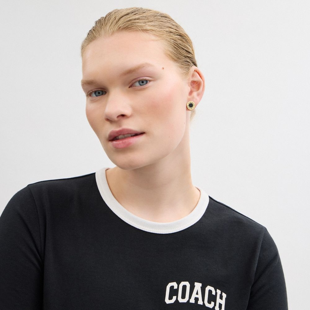Coach Coach Enamel Circle Stud Earrings Gold Black