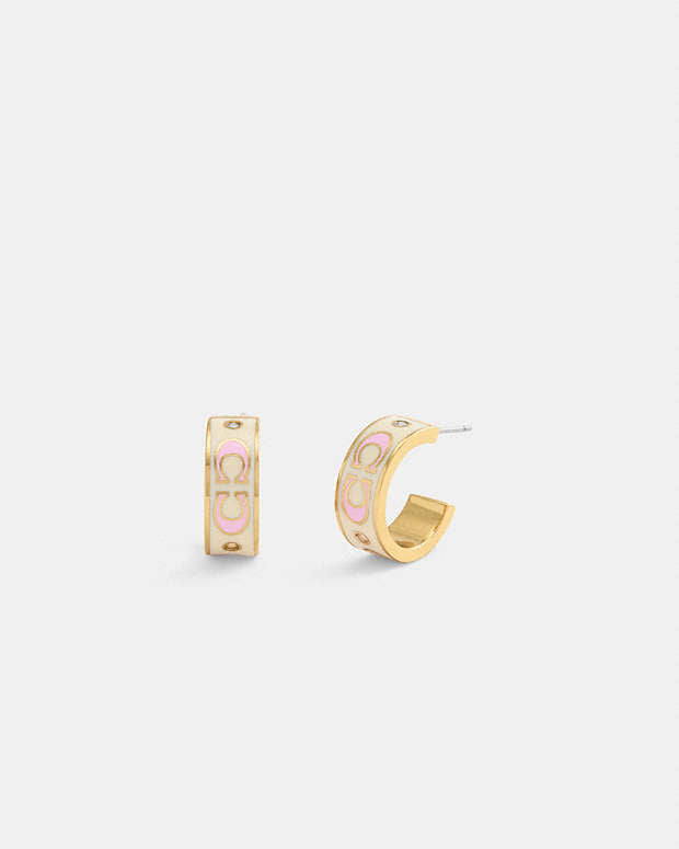Signature Enamel Small Huggie Earrings Gold-Pink Multi Gold-Pink Multi