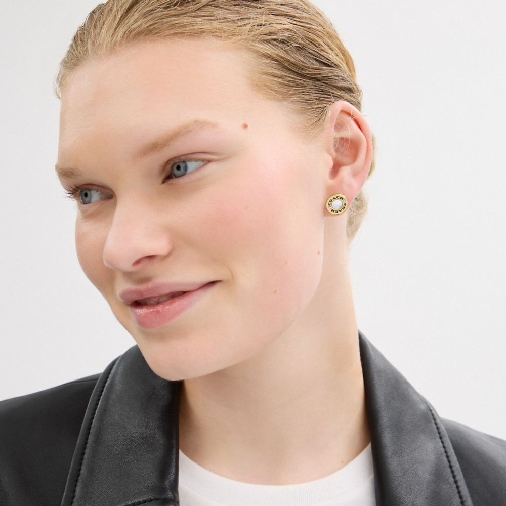Coach Coach Enamel Circle Stud Earrings Gold White