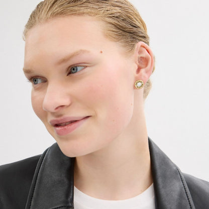 Coach Coach Enamel Circle Stud Earrings Gold White