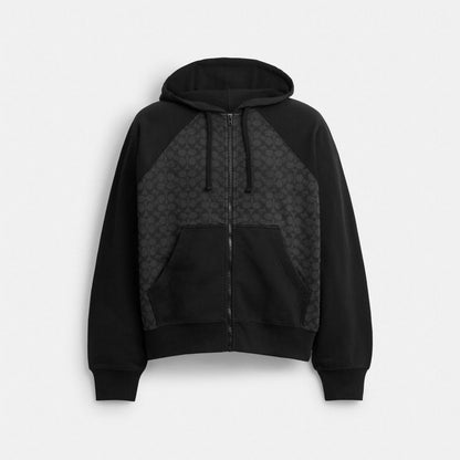 Coach Signature Full Zip Hoodie In Organic Cotton Charcoal Signature
