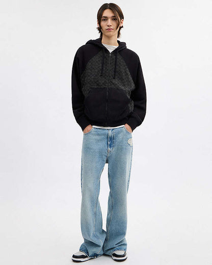 Signature Full Zip Hoodie In Organic Cotton Charcoal Signature Charcoal Signature