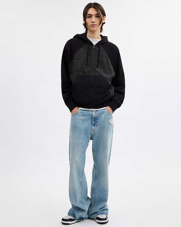 Signature Full Zip Hoodie In Organic Cotton Charcoal Signature Charcoal Signature