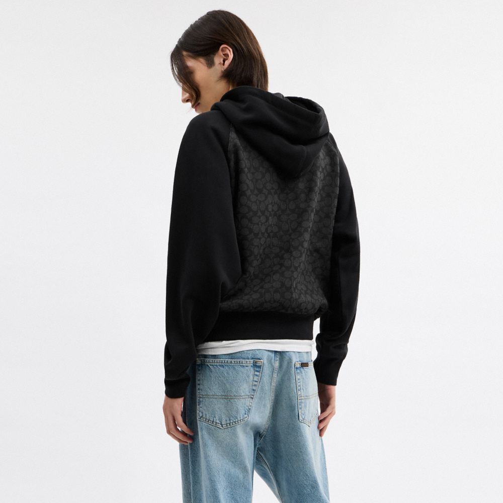 Coach Signature Full Zip Hoodie In Organic Cotton Charcoal Signature