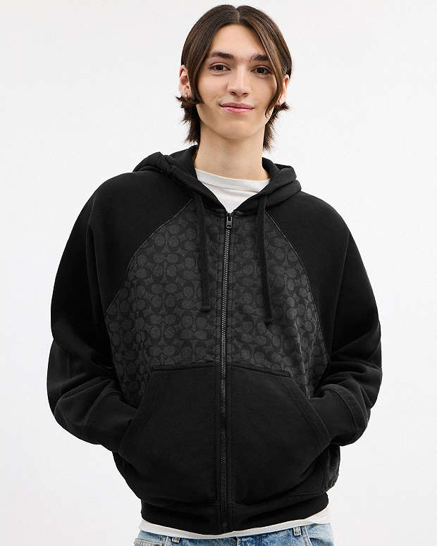 Signature Full Zip Hoodie In Organic Cotton Charcoal Signature Charcoal Signature