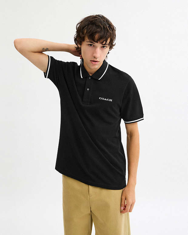 Signature Trim Polo In Organic Cotton Black Black
