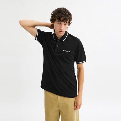 Coach Signature Trim Polo In Organic Cotton Black