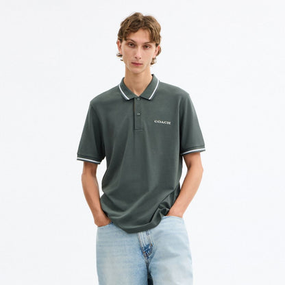 Coach Signature Trim Polo In Organic Cotton Ivy