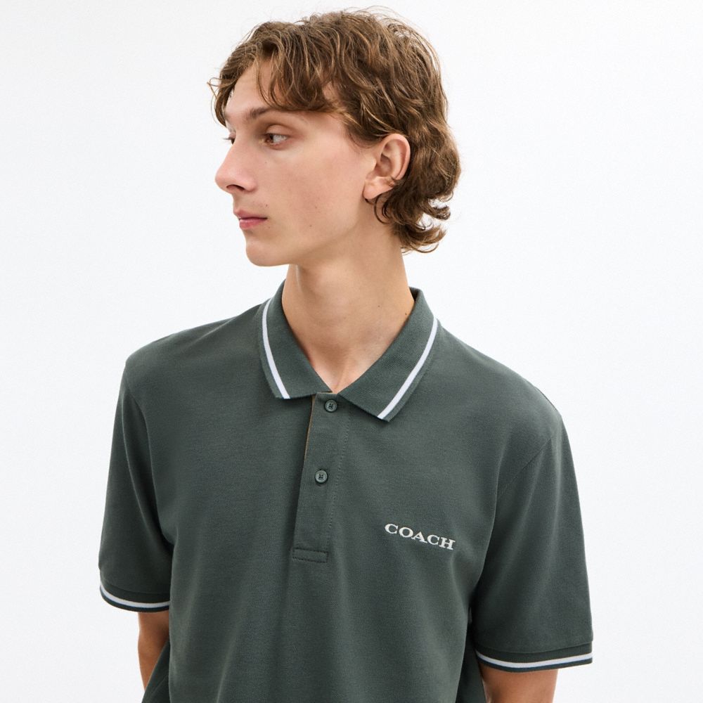 Coach Signature Trim Polo In Organic Cotton Ivy