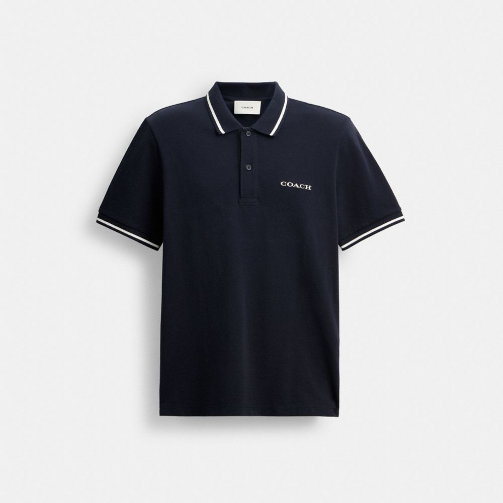 Coach Signature Trim Polo In Organic Cotton Navy