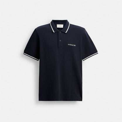 Coach Signature Trim Polo In Organic Cotton Navy