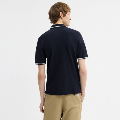 Coach Signature Trim Polo In Organic Cotton Navy