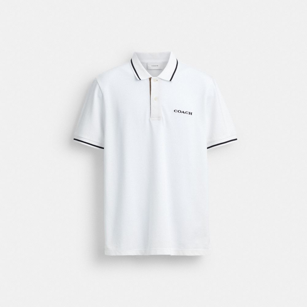 Coach Signature Trim Polo In Organic Cotton White