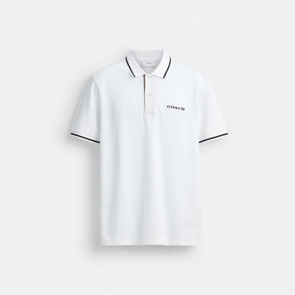 Coach Signature Trim Polo In Organic Cotton White
