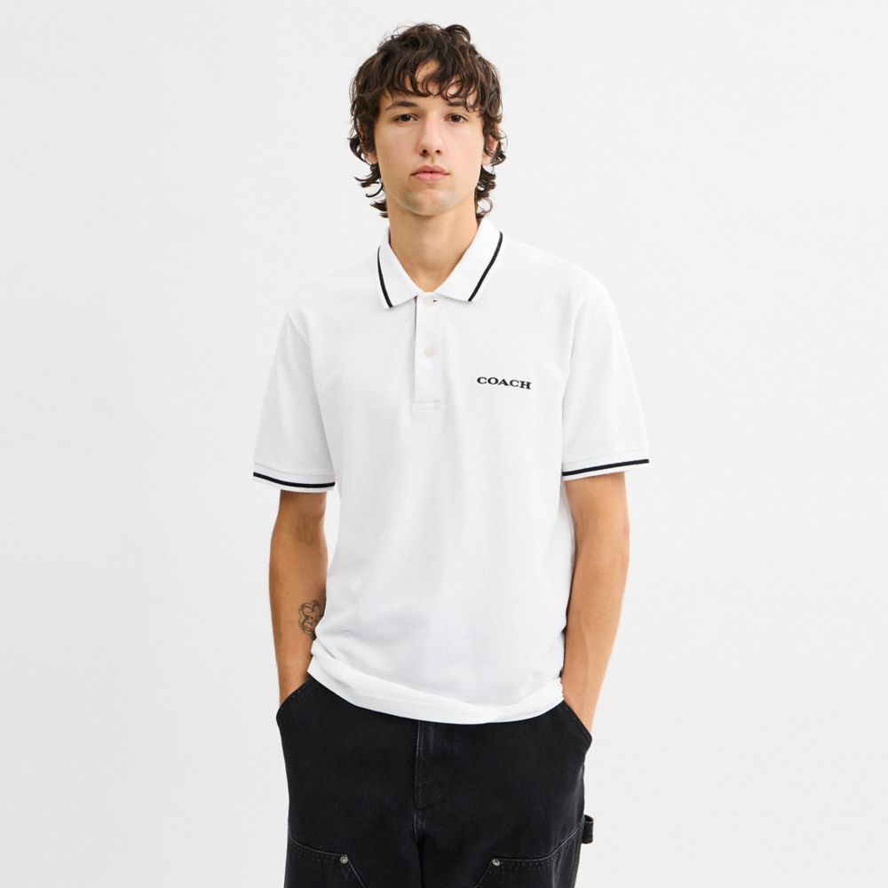 Coach Signature Trim Polo In Regenerative Cotton White