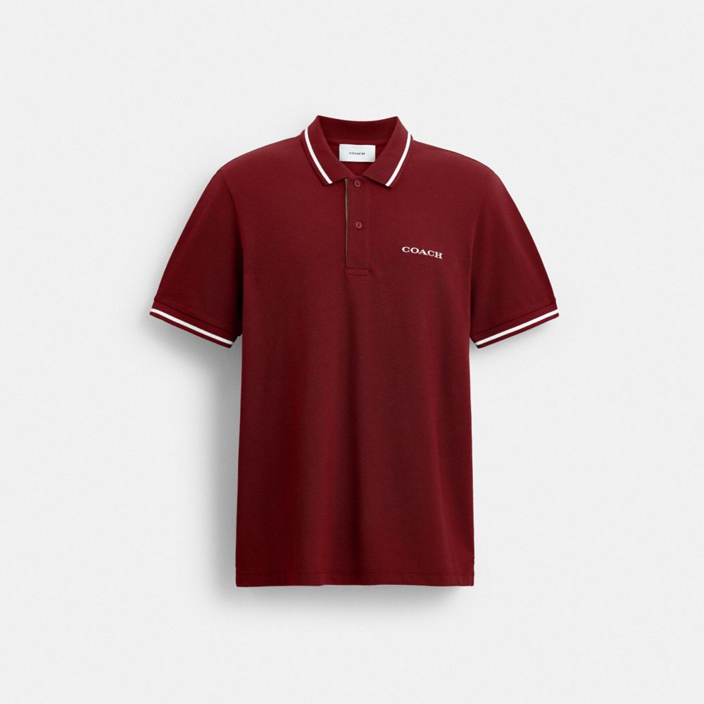 Coach Signature Trim Polo In Organic Cotton Syrah