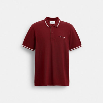 Coach Signature Trim Polo In Organic Cotton Syrah