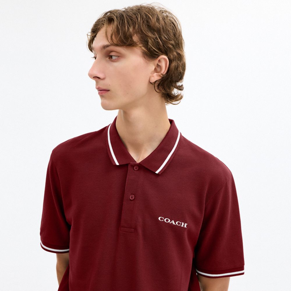 Coach Signature Trim Polo In Organic Cotton Syrah