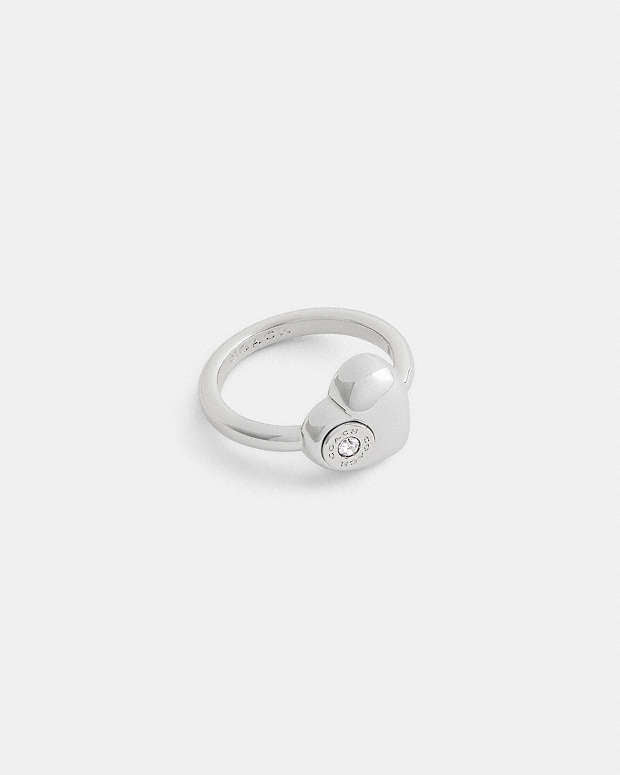 Open Circle Heart Ring Silver Silver